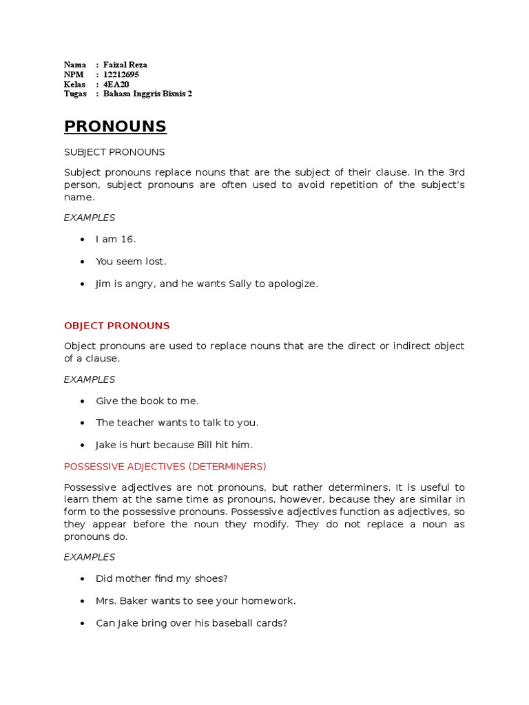 Understanding English Pronouns and Tenses | PDF | Pronoun | Noun