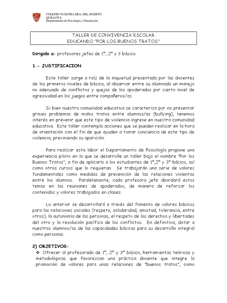 Taller de Convivencia Escolar | PDF | Sicología | Modificación de ...