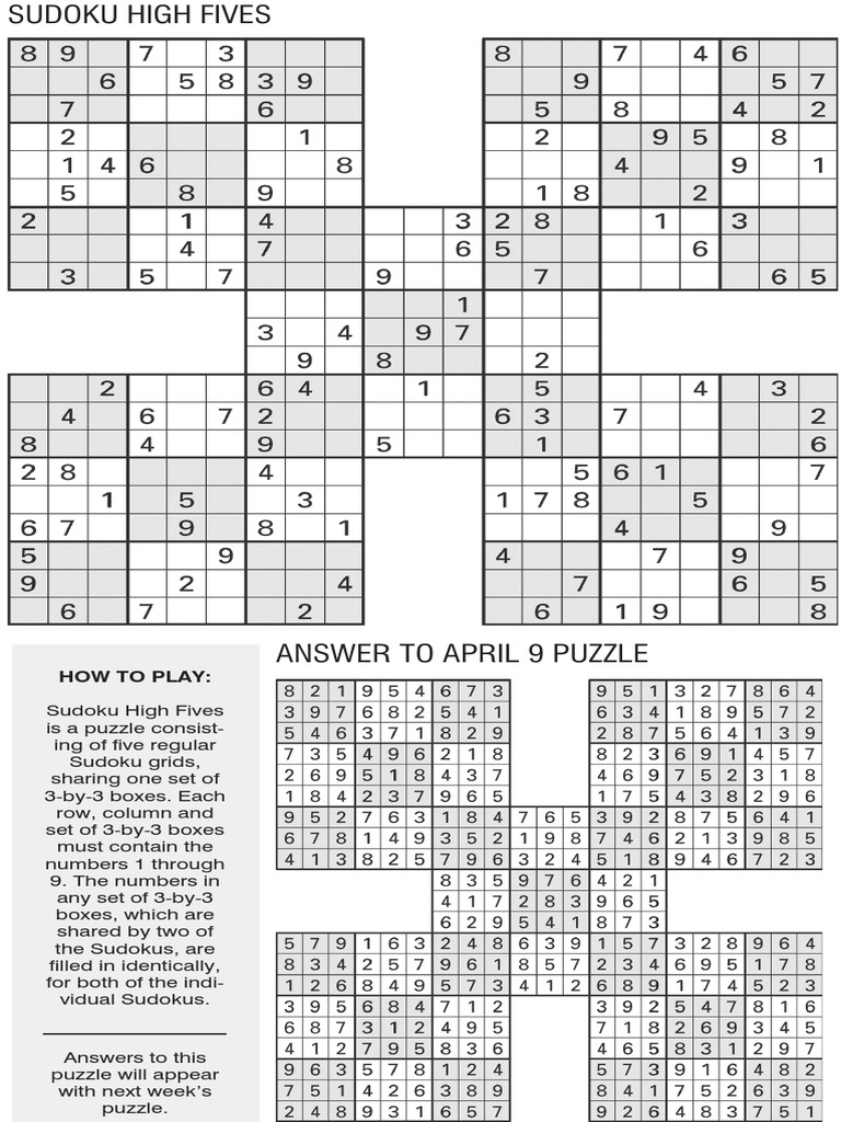 Printable Sudoku High-Five, April 16