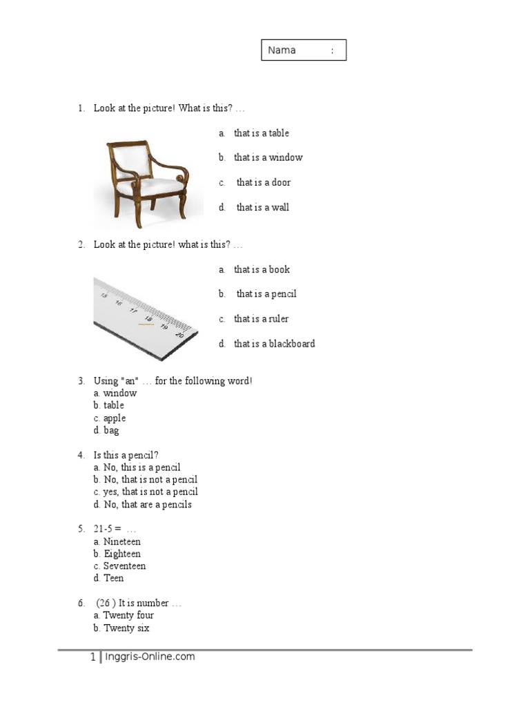 Soal Bahasa Inggris Kelas 3 SD PDF