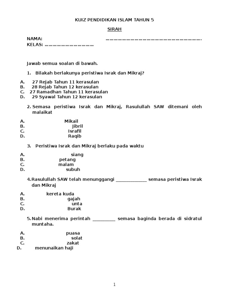 Kuiz Pendidikan Islam Tahun 5