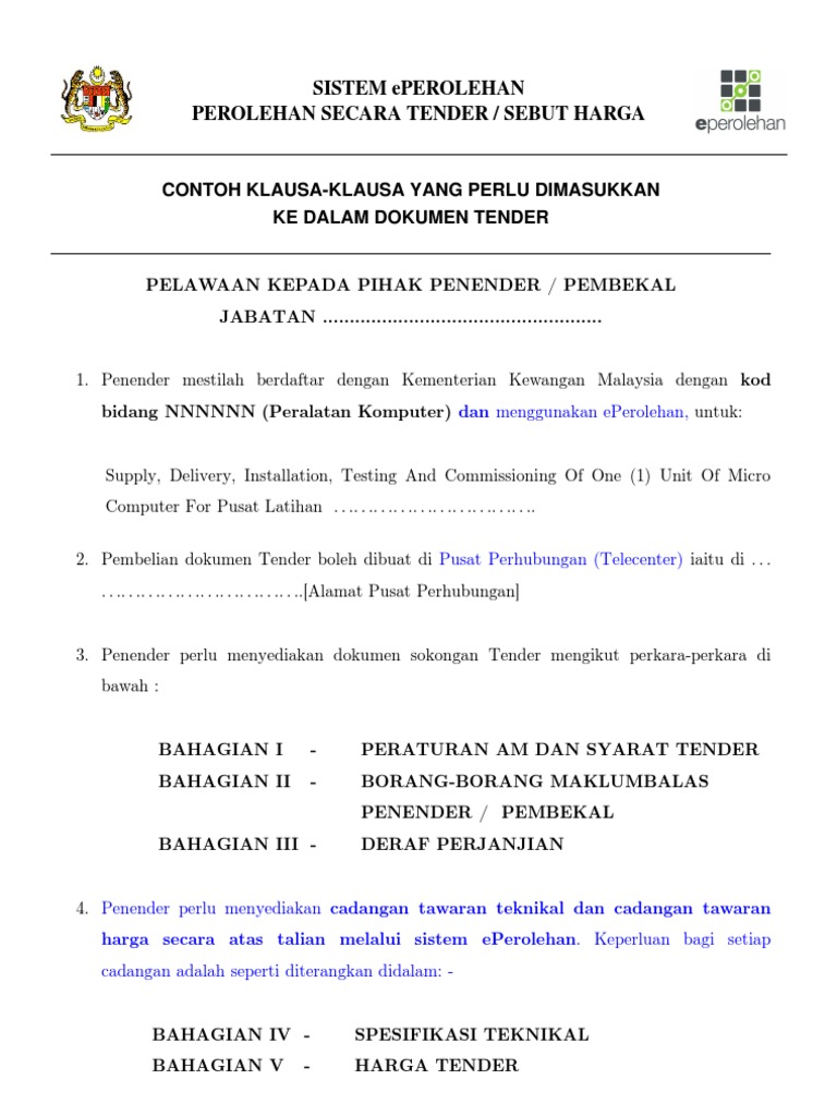 Contoh Surat Sokongan Tender Kantin Sekolah