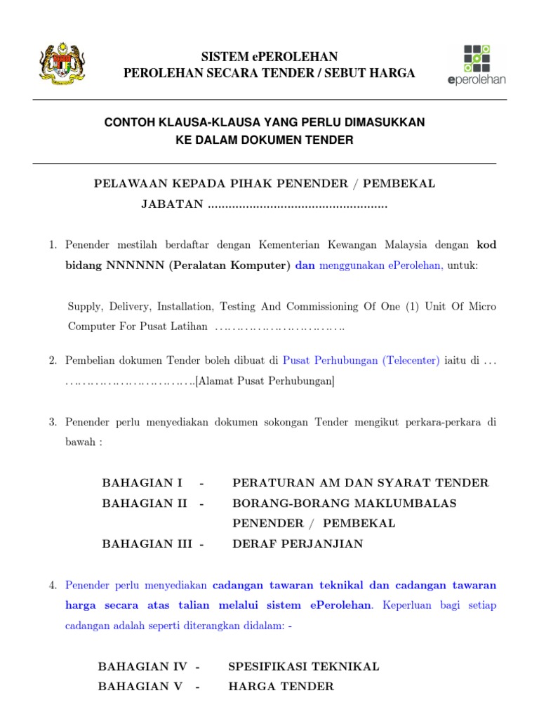 Borang Tender Eperolehan Pdf