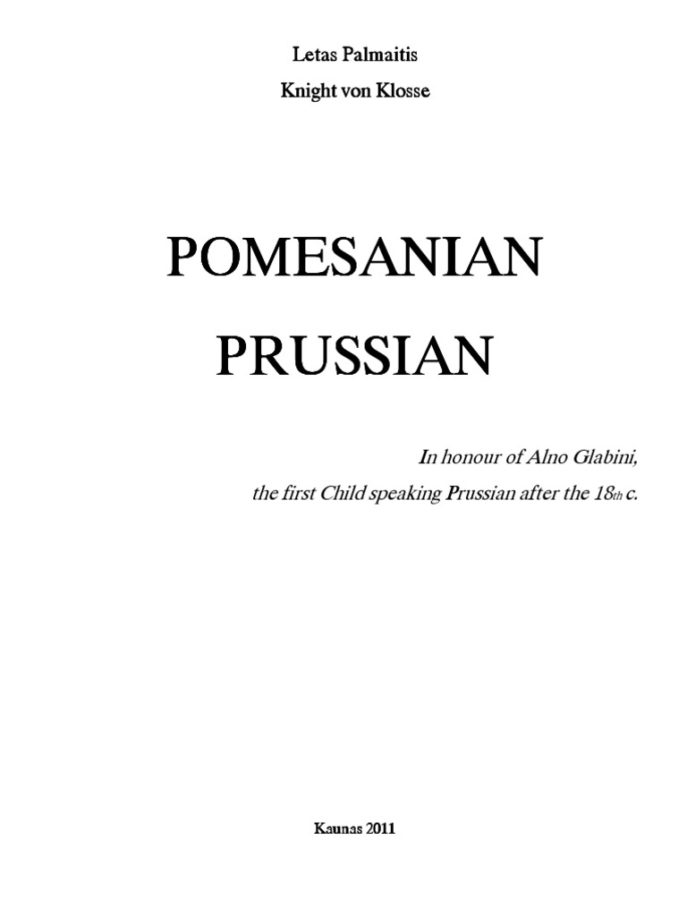 Pomesanian Prussian 2011 Philology Language Arts Discipline