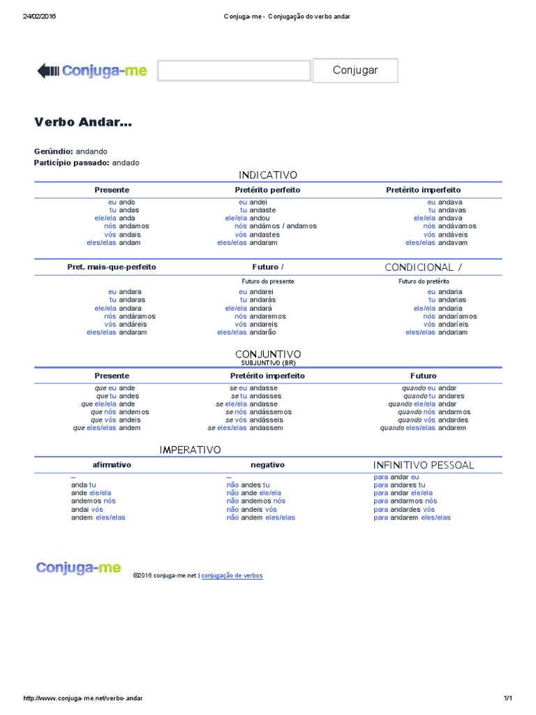 Conjugação do Verbo Andar | PDF