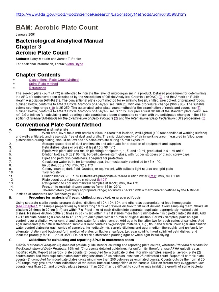 FDA BAM: Aerobic Plate Count Guide | PDF | Colony Forming Unit ...