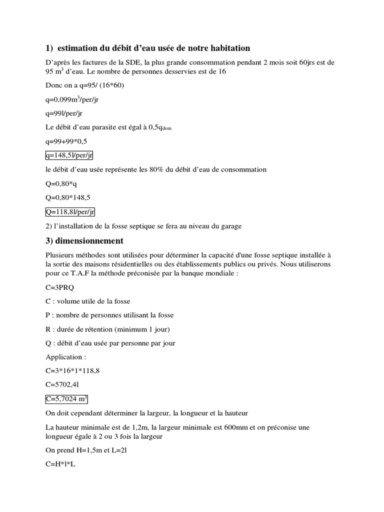 1 Estimation Du Debit D Eau Usee De Notre Habitation
