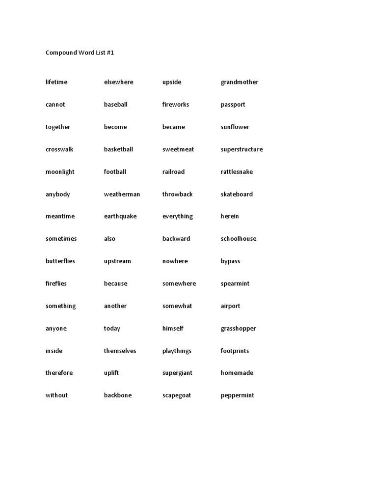 Compound Word List | PDF | Nature