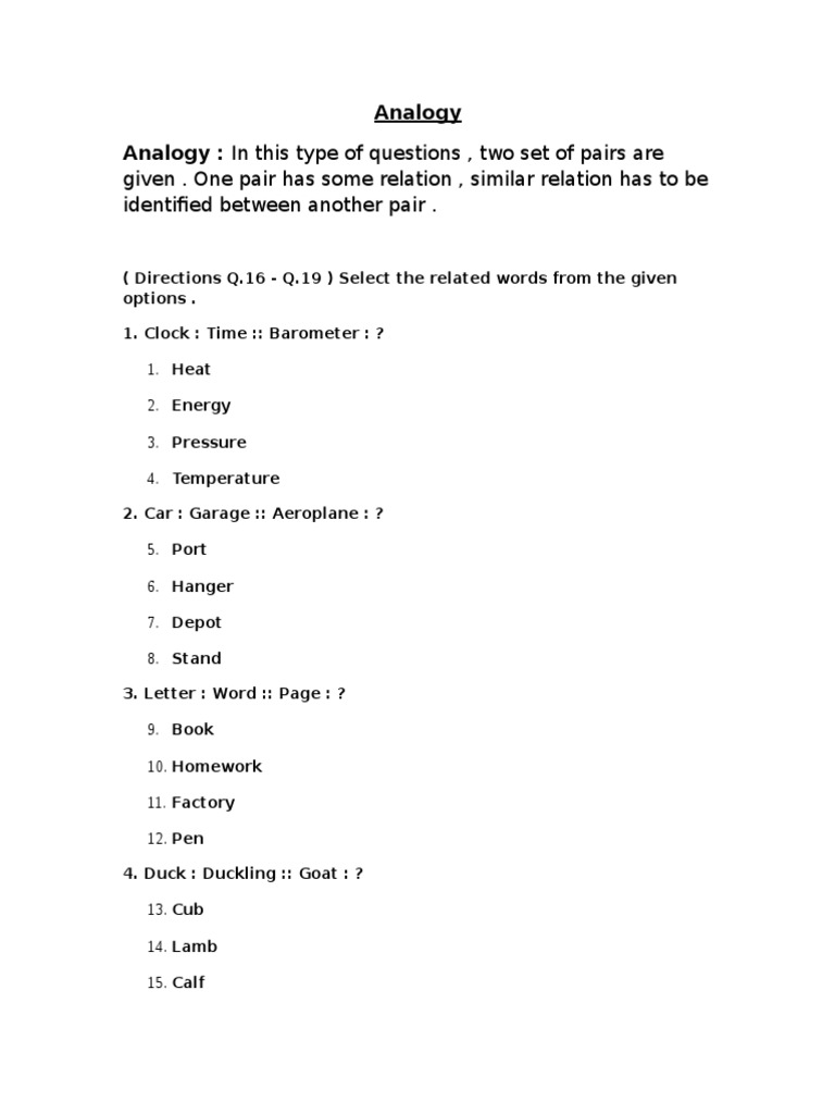Analogy Questions and Answers Guide | PDF | Science & Mathematics