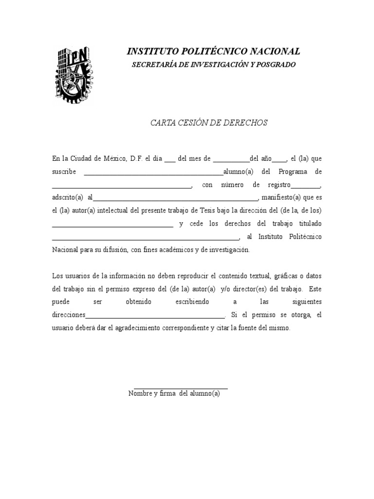 Carta Cesión de Derechos
