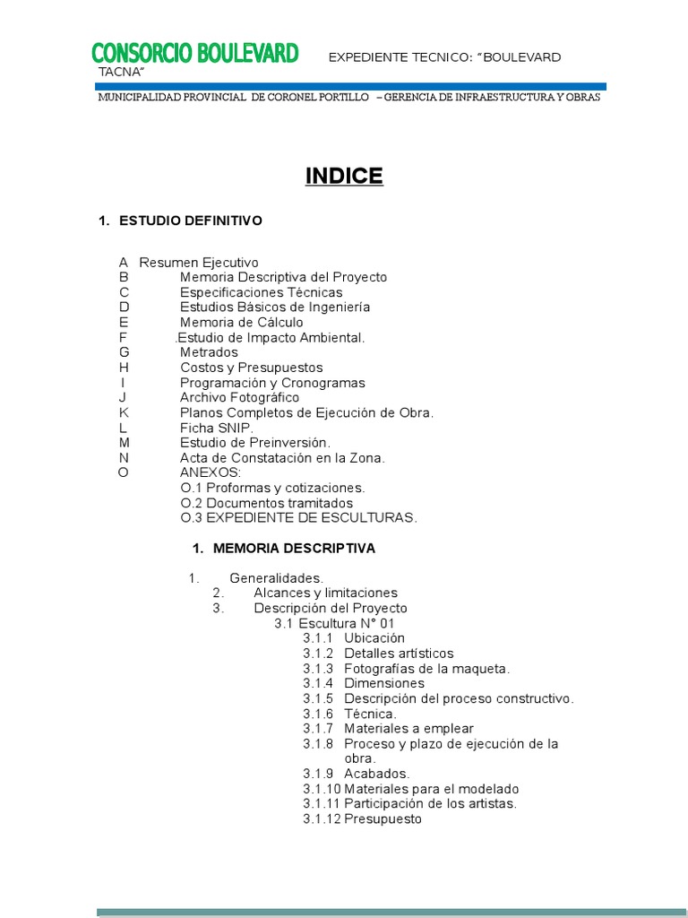 Indice General Del Expediente Tecnico Definitivo
