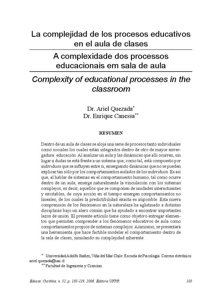 La Complejidad de Los Procesos Educativos en El Aula de Clases | PDF ...