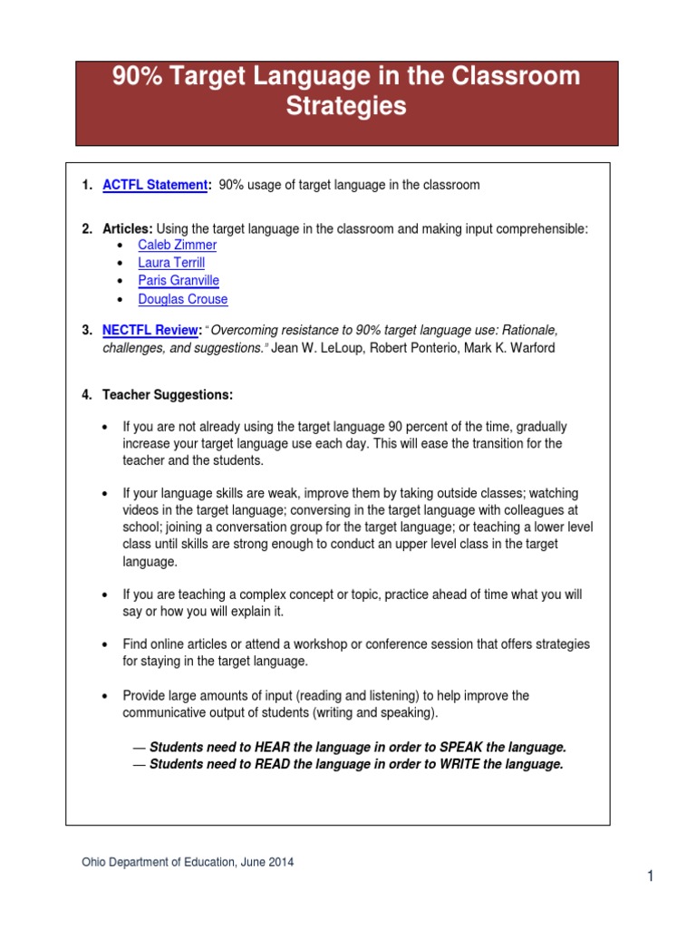 OHIO WL StrategiesUsingTargetLanguage - MCwebsite | PDF ...
