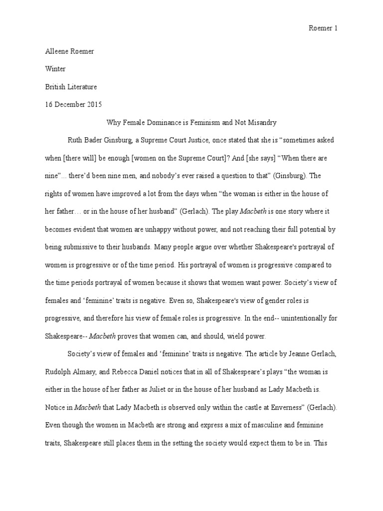 Macbethin Classessay Alleeneroemer | Pdf | Femininity | Macbeth