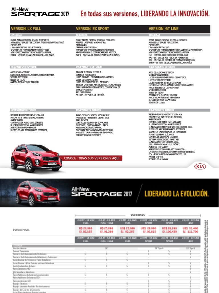 Ficha Tecnica KIA Sportage 2017 Airbag Vehículo de motor