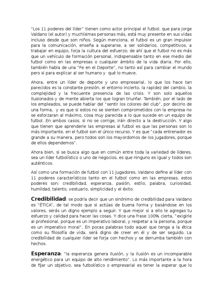 Los 11 Poderes Del Líder - JV | PDF | Asociación de Futbol | Liderazgo