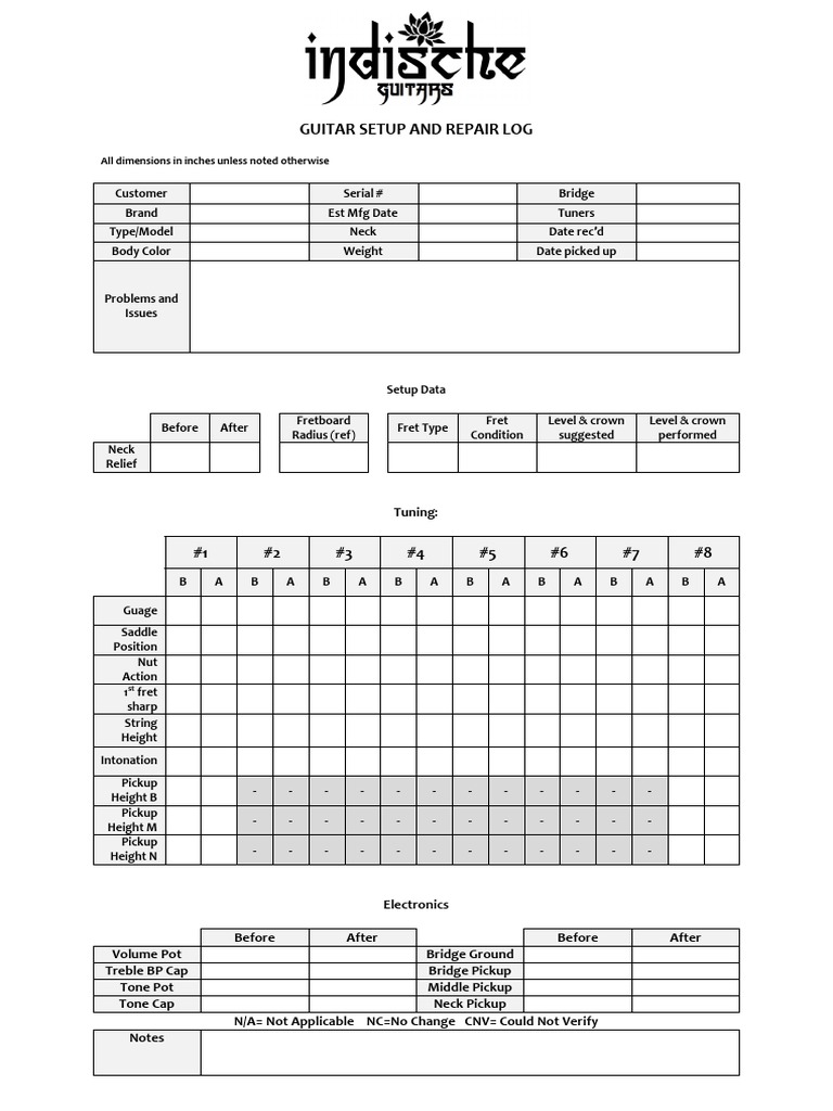 Guitar Setup and Repair Log