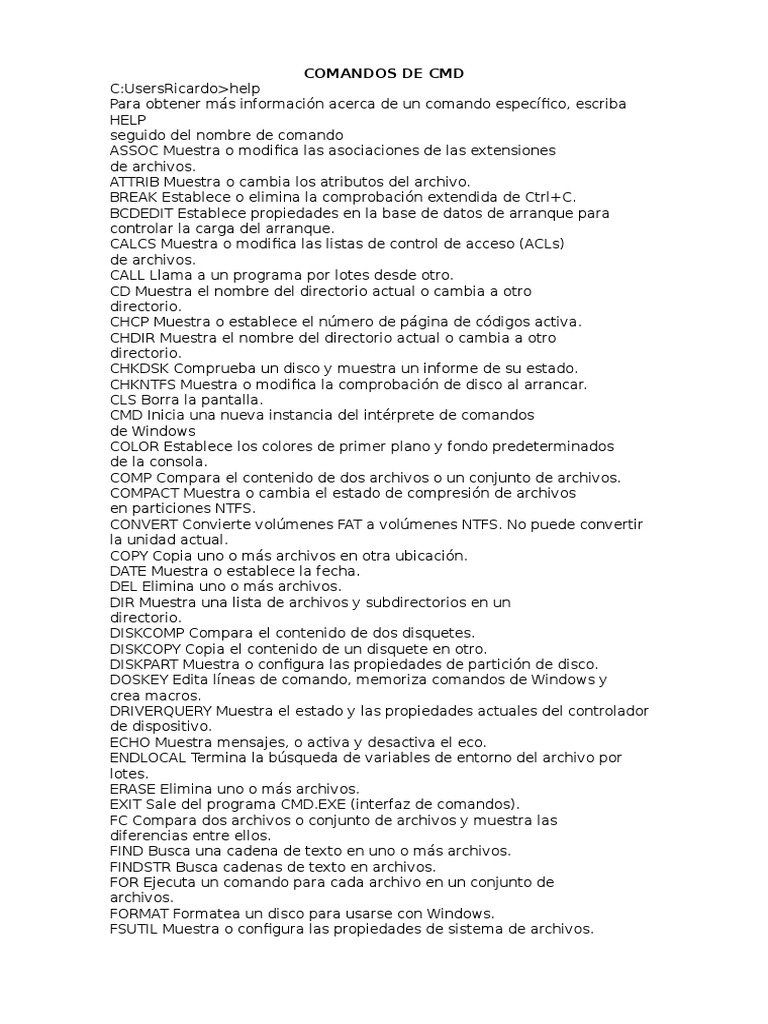 Comandos CMD en Windows 7 | PDF | Archivo de computadora | Interfaz de ...