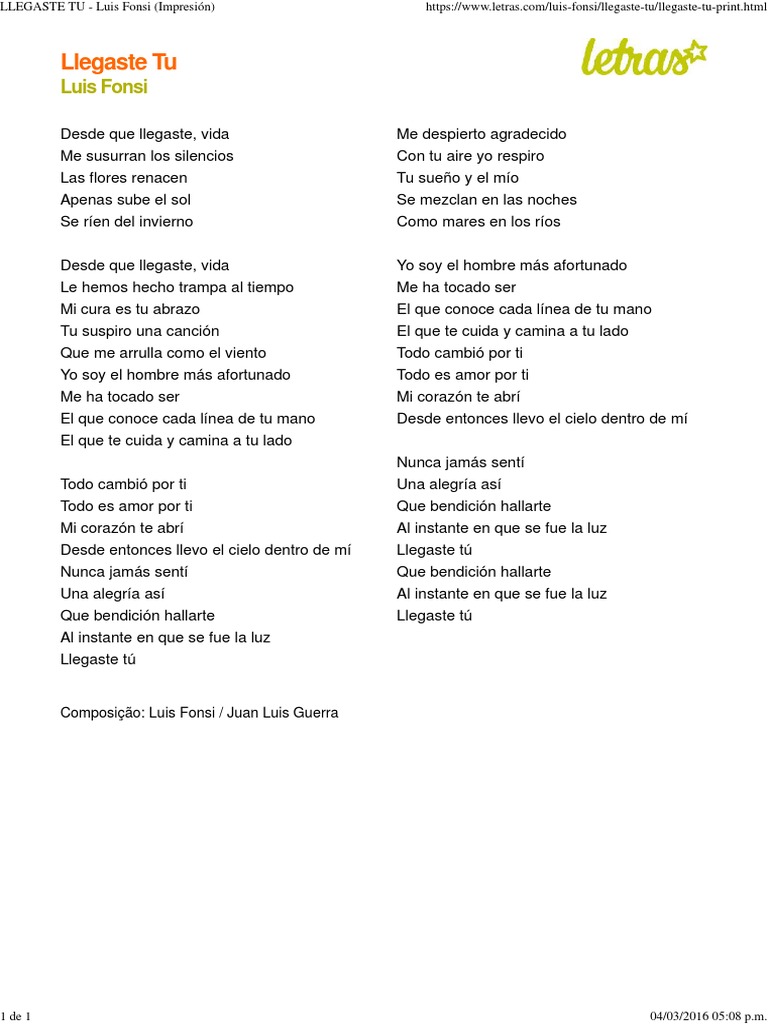 Letra Cancion | PDF | Poesía
