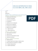 Presentación de Anteproyecto Para El Viernes 22 de Abril Del Año 2016