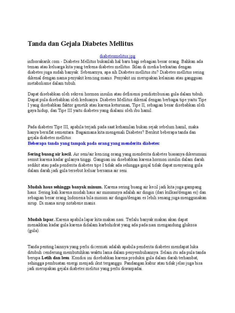 Tanda Gejala Diabetes Tipe 1