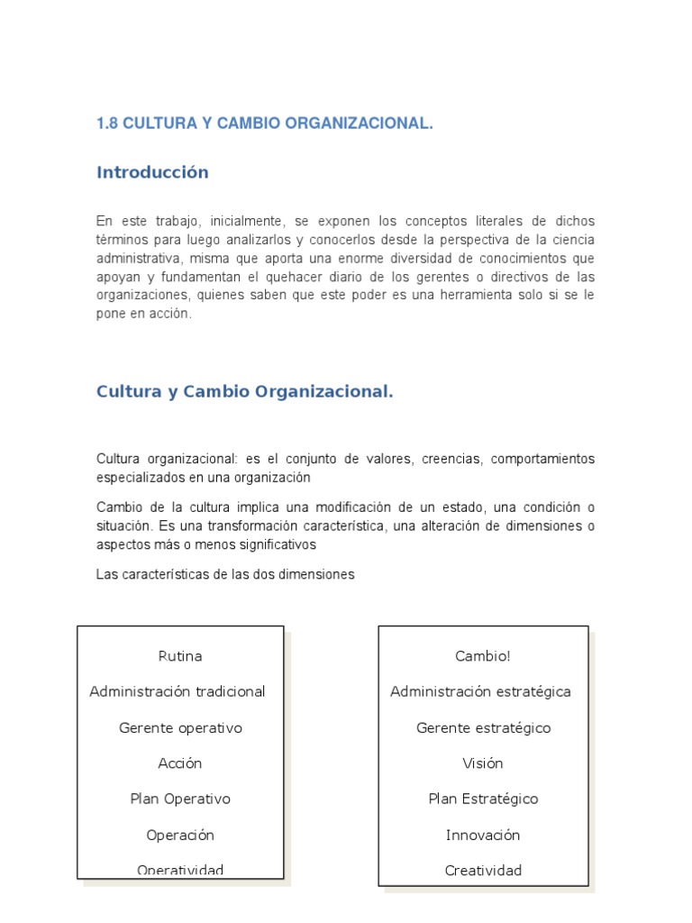 Cultura y Cambio Organizacional | PDF | Cultura organizacional ...