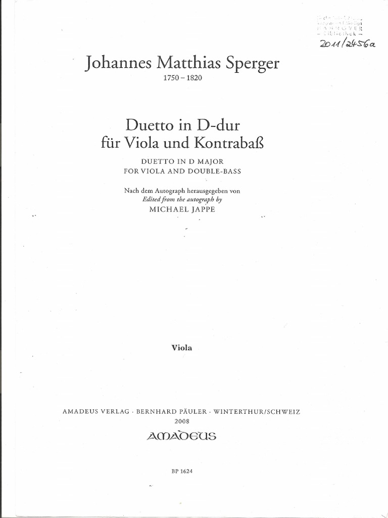 J.M.sperger - Duo For Viola and Bass | PDF