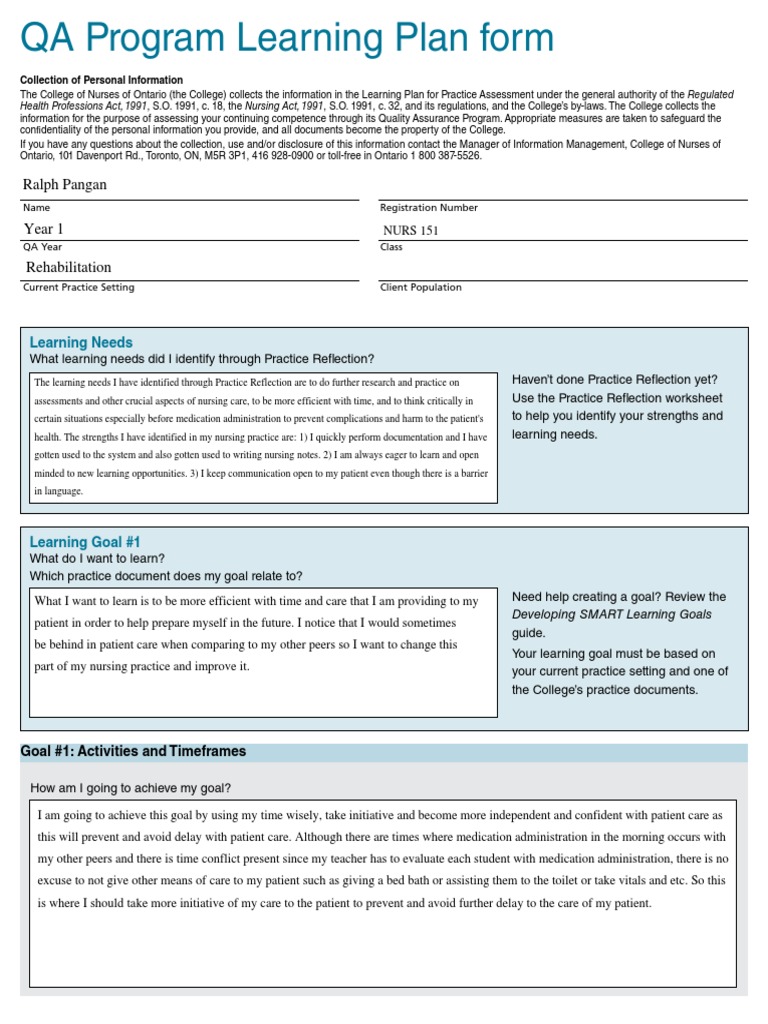 qa learning plan form sem2 | Educational Assessment | Nursing | Free 30