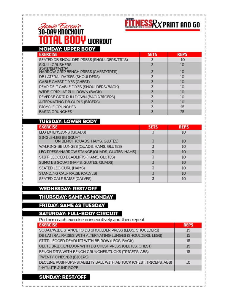 Jamie Eason Total Body Chart PDF