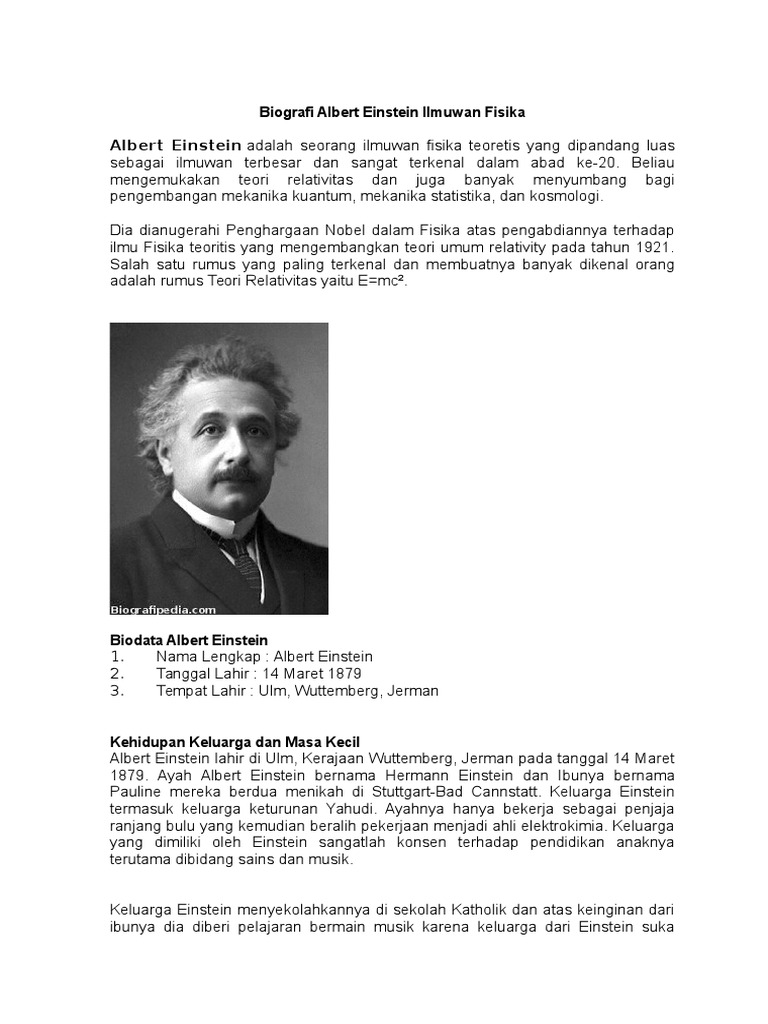 Biografi Albert Einstein Ilmuwan Fisika Pdf
