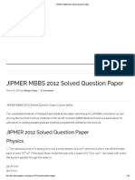 JIPMER MBBS 2012 Solved Question Paper