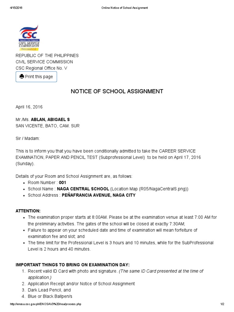 notice of assignment document