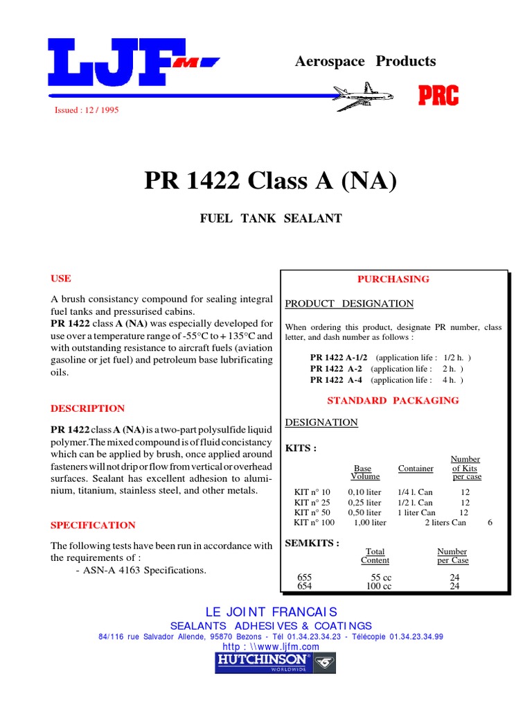 PR 1422 Class A (NA) : Aerospace Products | PDF | Solvent | Titanium