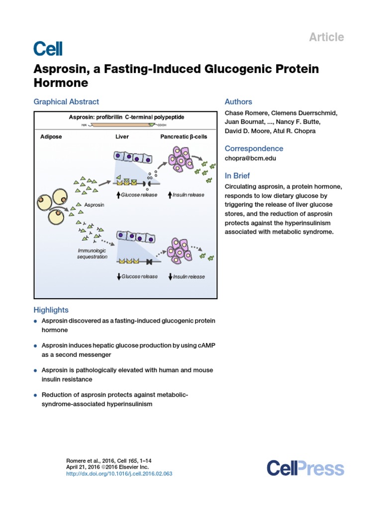 Asprosin: Fasting-Induced Glucogenic Hormone | PDF | Adipose Tissue ...