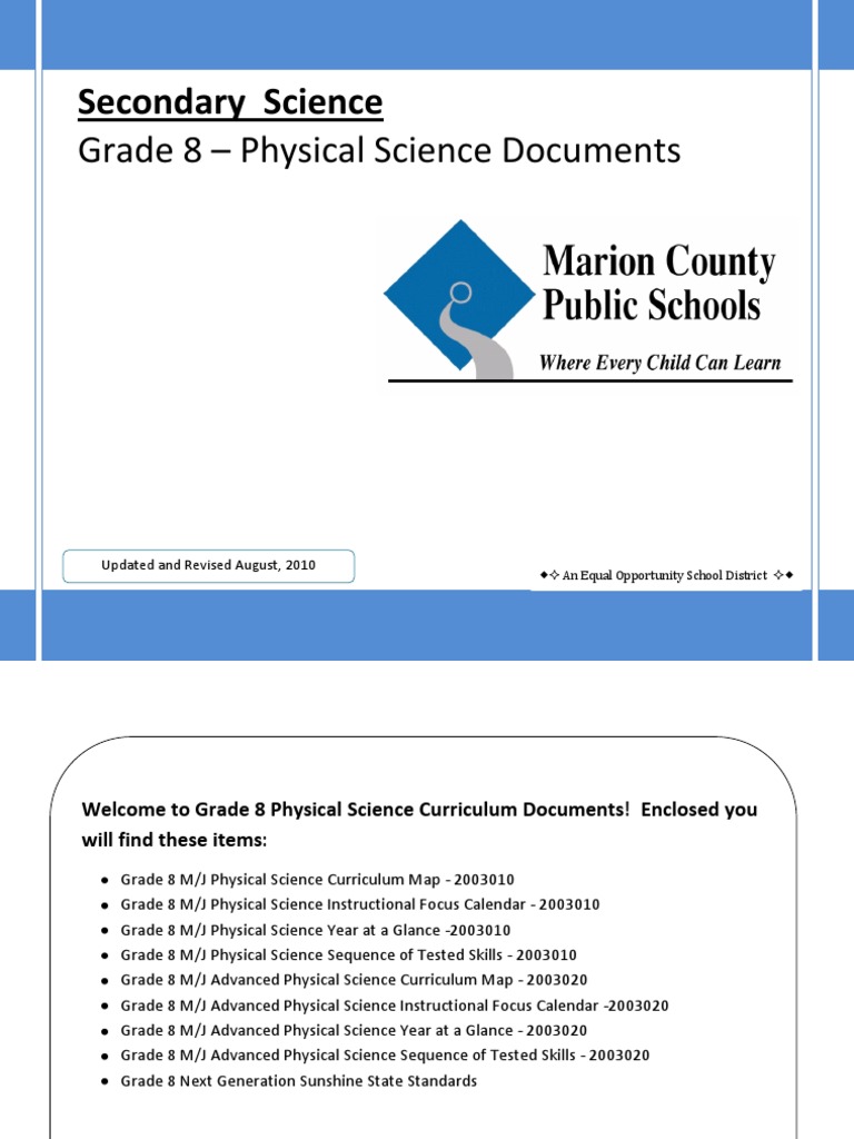 8th Grade Physical Science Curriculum Guide | PDF | Atoms | Force