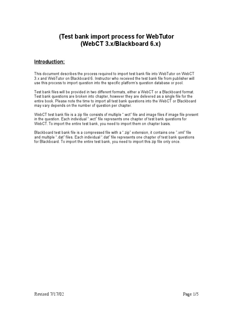 (Test Bank Import Process For tutor (ct 3.X/Blackboard 6.X) PDF