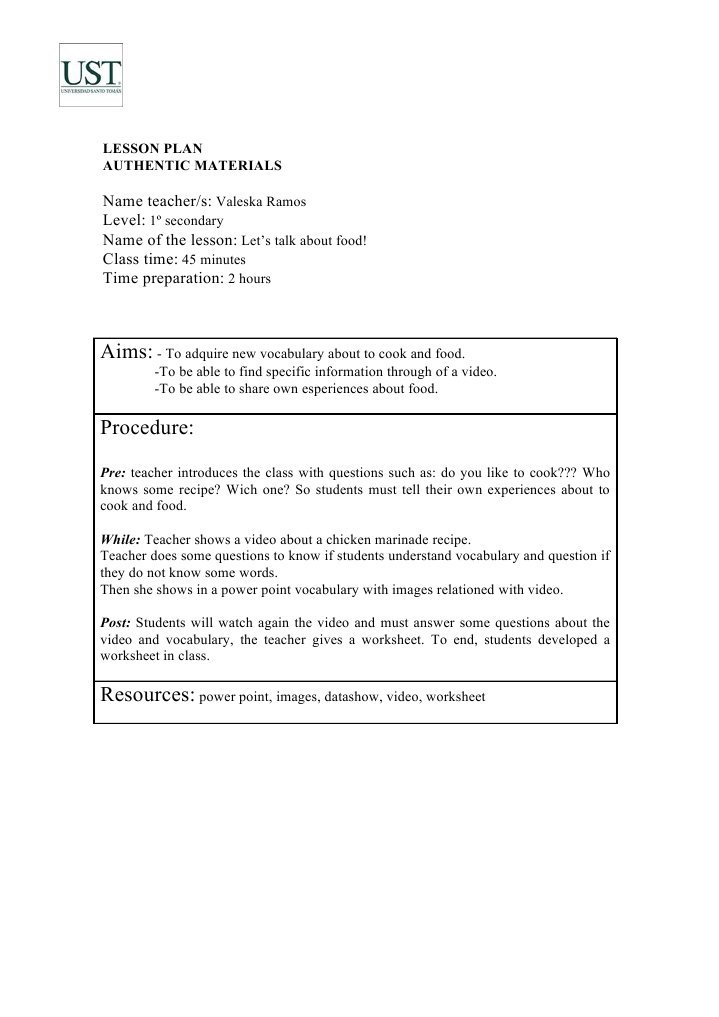 Food Vocabulary Lesson Plan for Teens | PDF | Language Arts ...