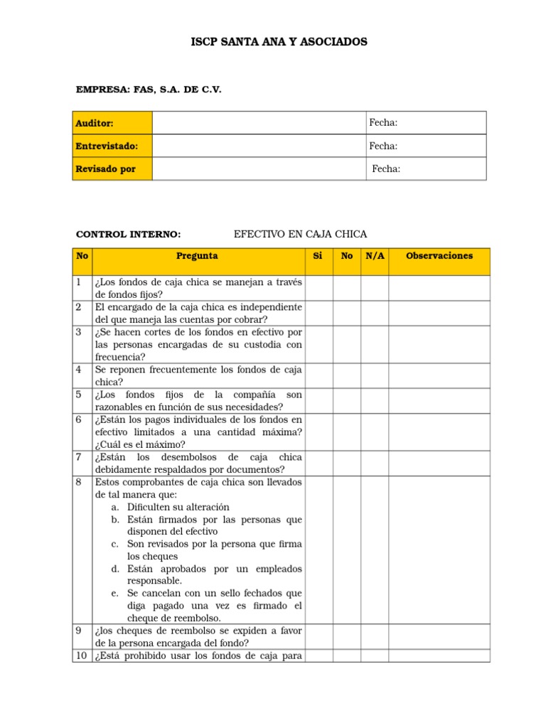 Cuestionario de Control Interno Auditoria | PDF | Cheque | Bancos