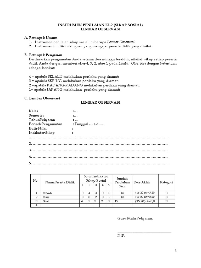 Format Penilaian Sikap