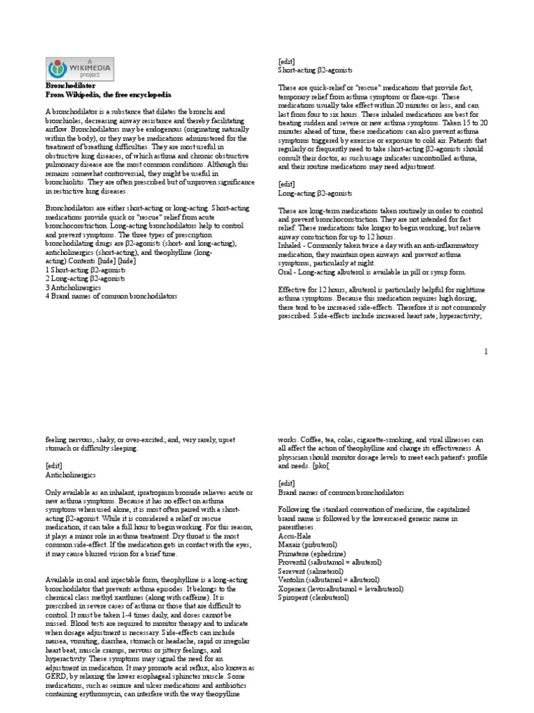 Bronchodilator From Wikipedia, The Free Encyclopedia PDF