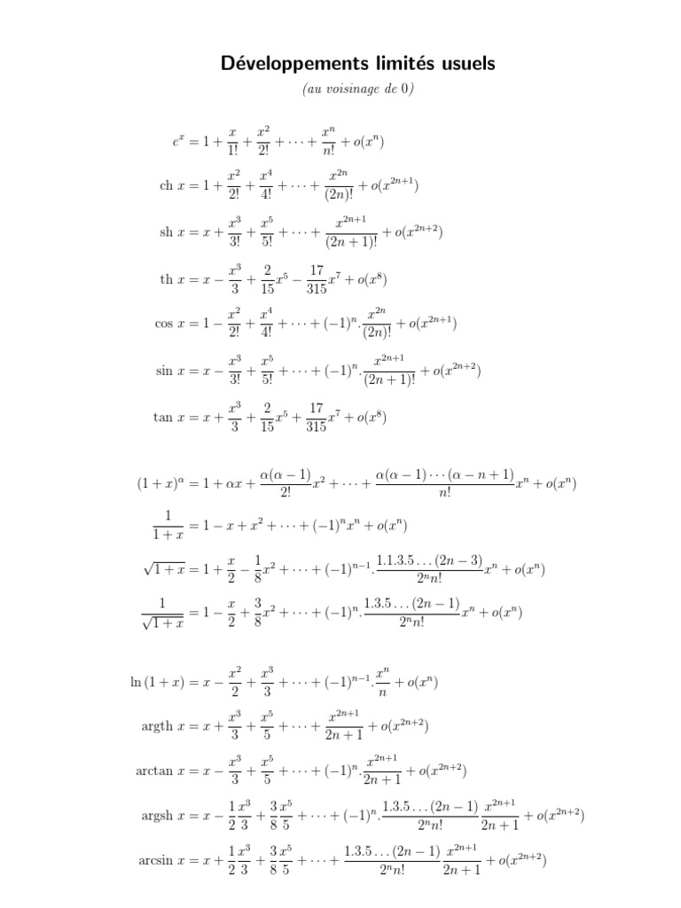Formulaire _ développements limités