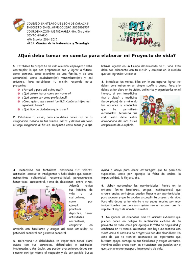 Proyecto de Vida, 6to Grado