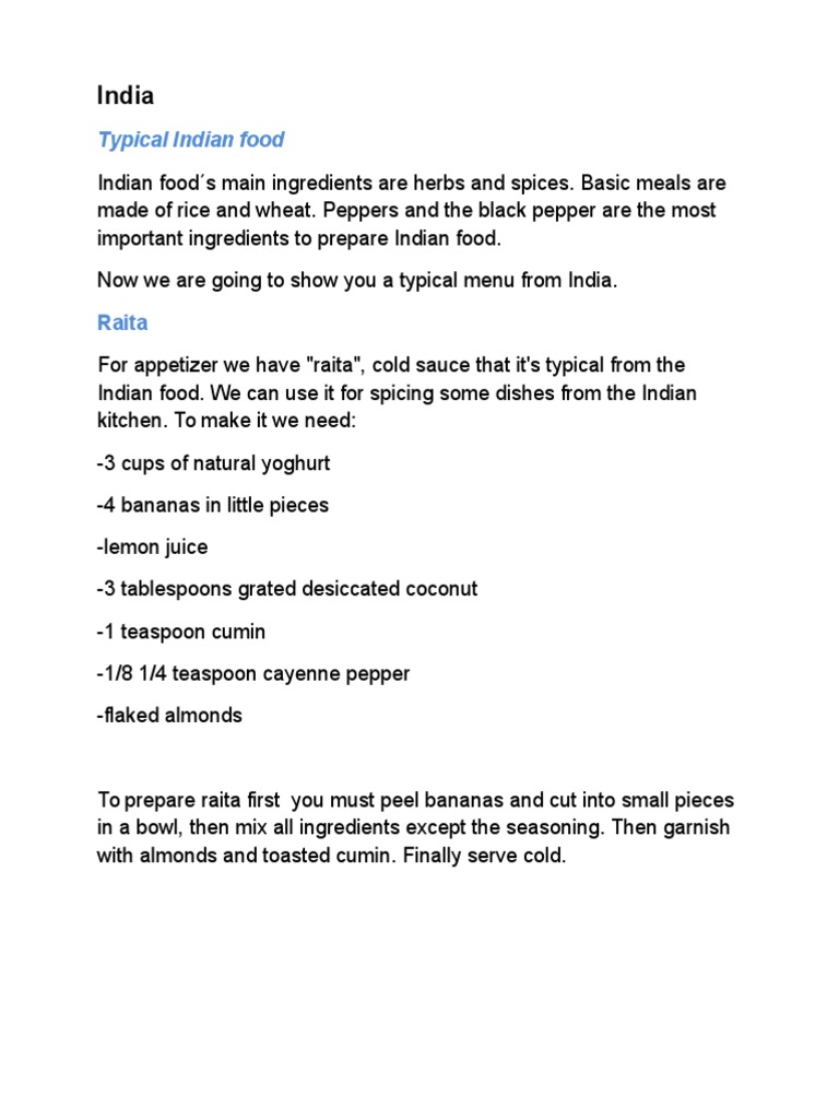 India: Typical Indian Food | PDF | Indian Cuisine | Yogurt