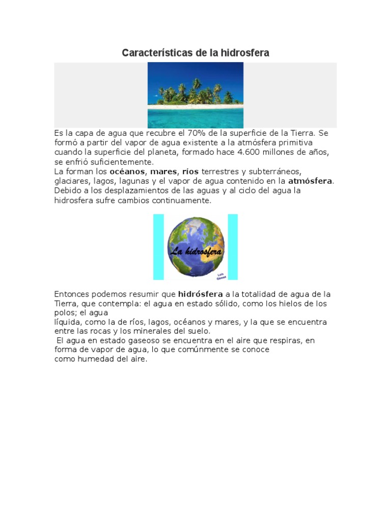 Características de La Hidrosfera El ciclo del agua