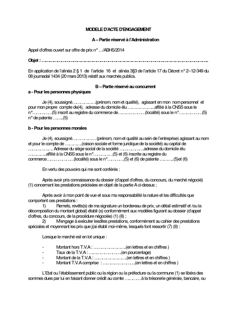 Modèle d'Acte d'Engagement Simplifié | PDF | Business