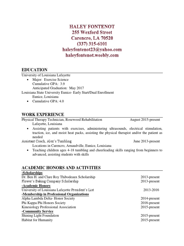 Exercise Science Student Resume | PDF