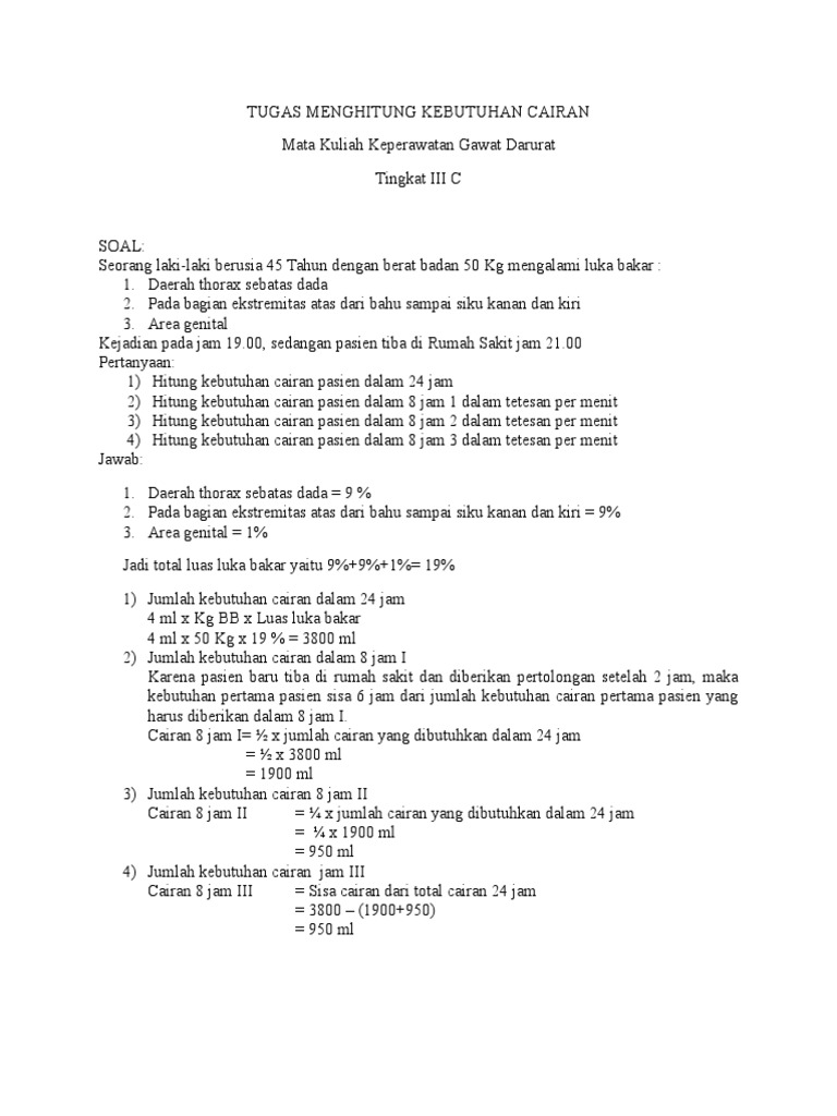 Cara Menghitung Kebutuhan Cairan
