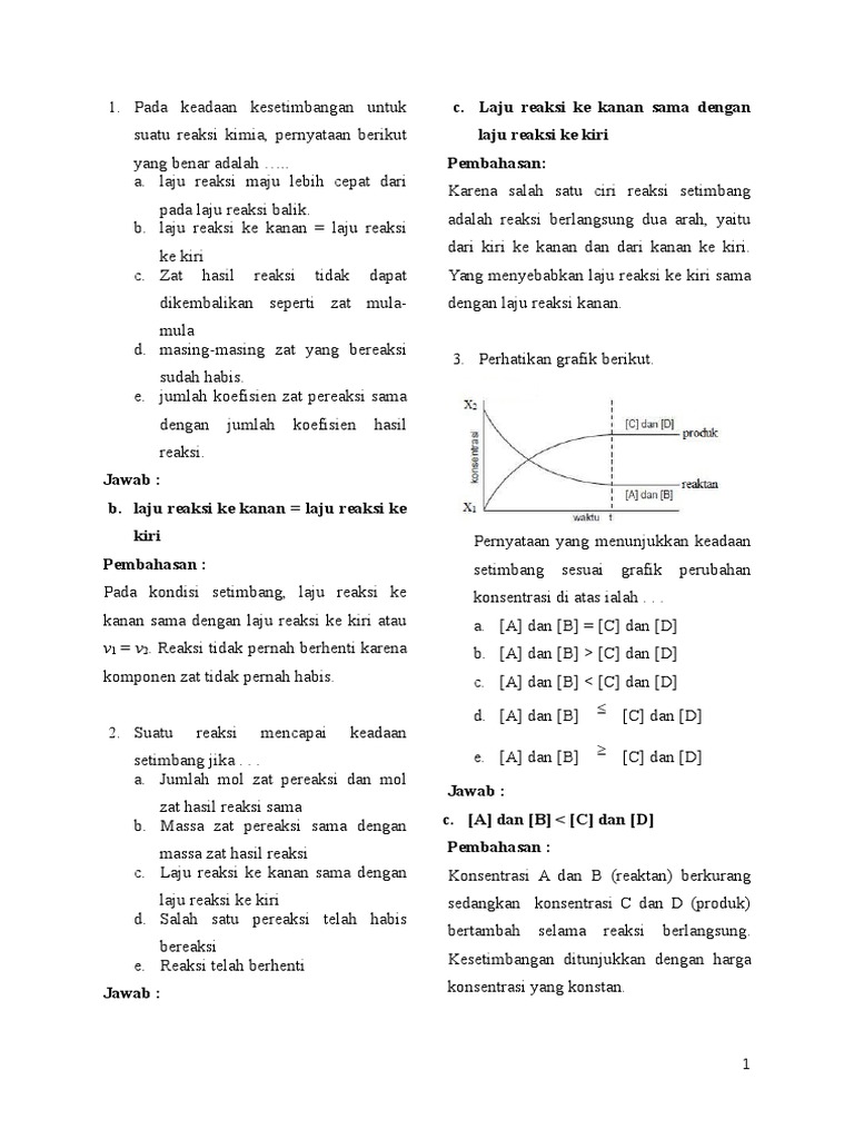 Soal Dan Jawaban Kesetimbangan Kimia