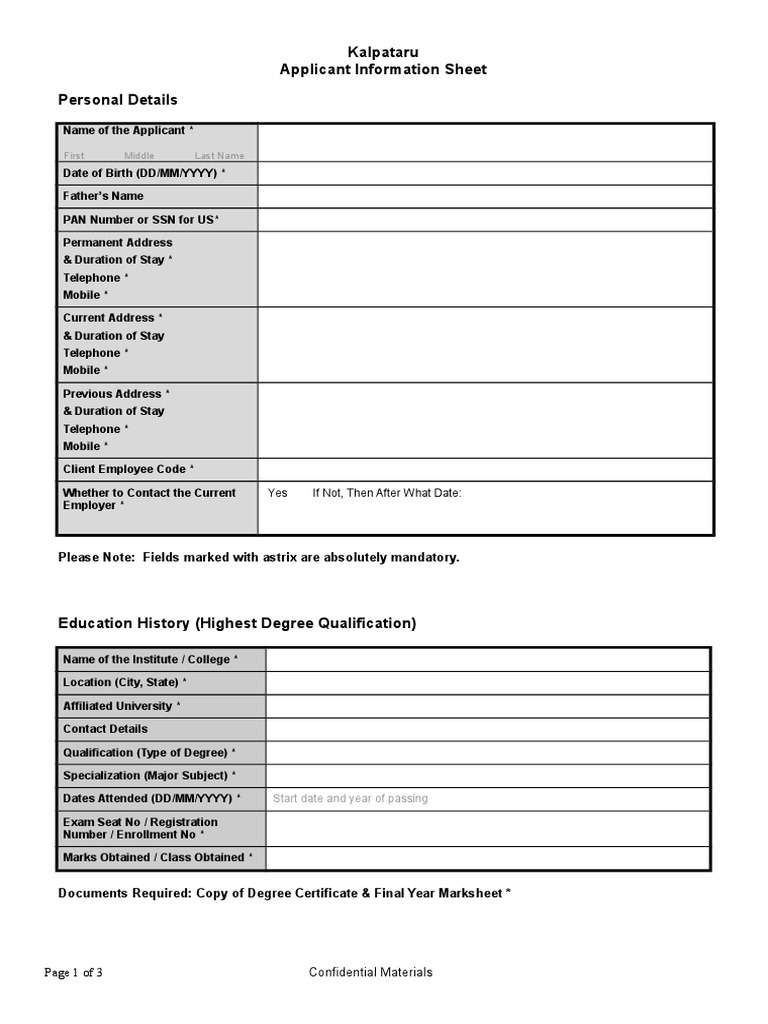 Employee Background Verification Form | PDF