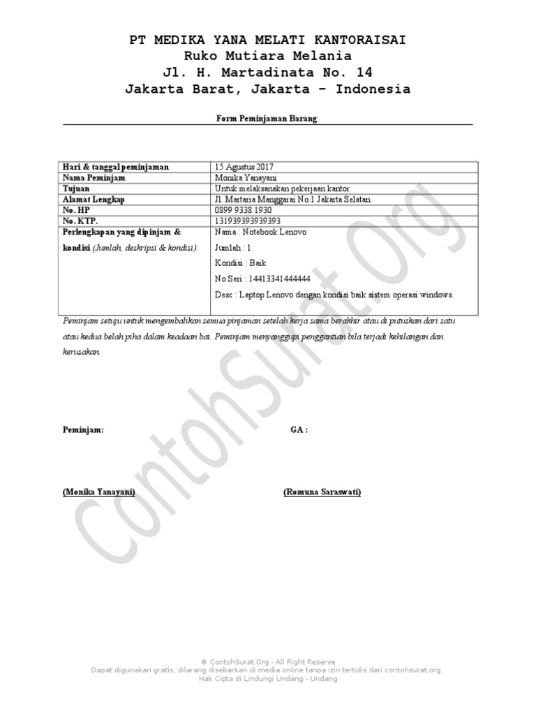 Contoh Form Peminjaman Barang Inventaris Kantor 01 17 Contoh Surat Peminjaman Barang Untuk Berbagai Macam Kegiatan.